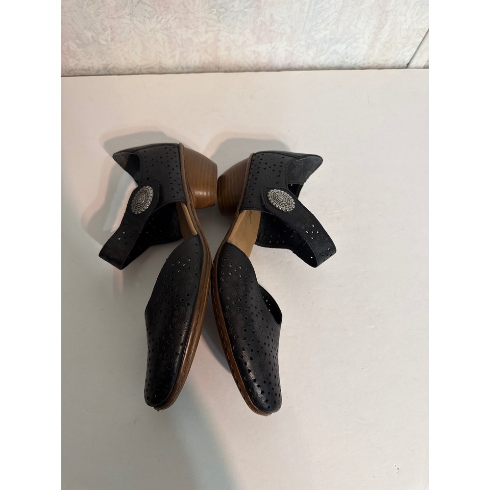 Rieker Antistress Black Leather Perforated Mary Jane Pumps Size 40 - Picture 4 of 7